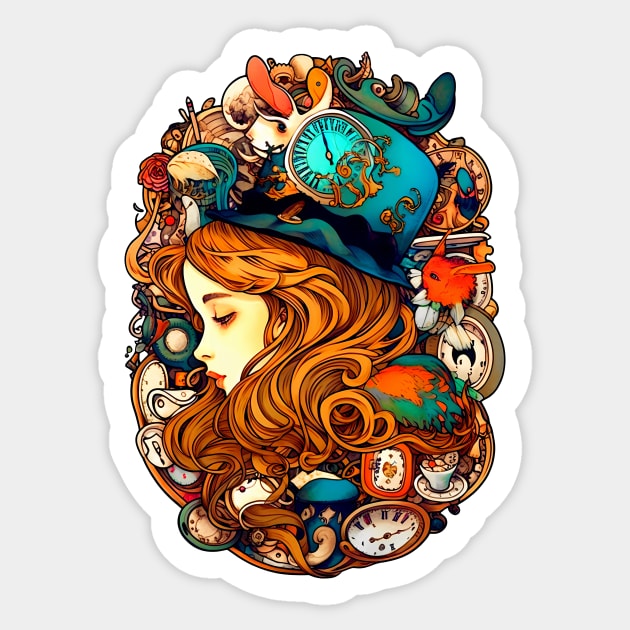 Alice in Wonderland Art Nouveau Sticker by entwithanaxe